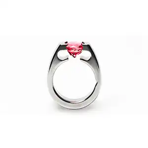 A platinum ring with a red ruby setting