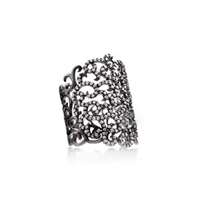A fancy rhodium ring