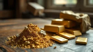 Gold ore and gold bars physical precious metals vs mining stocks