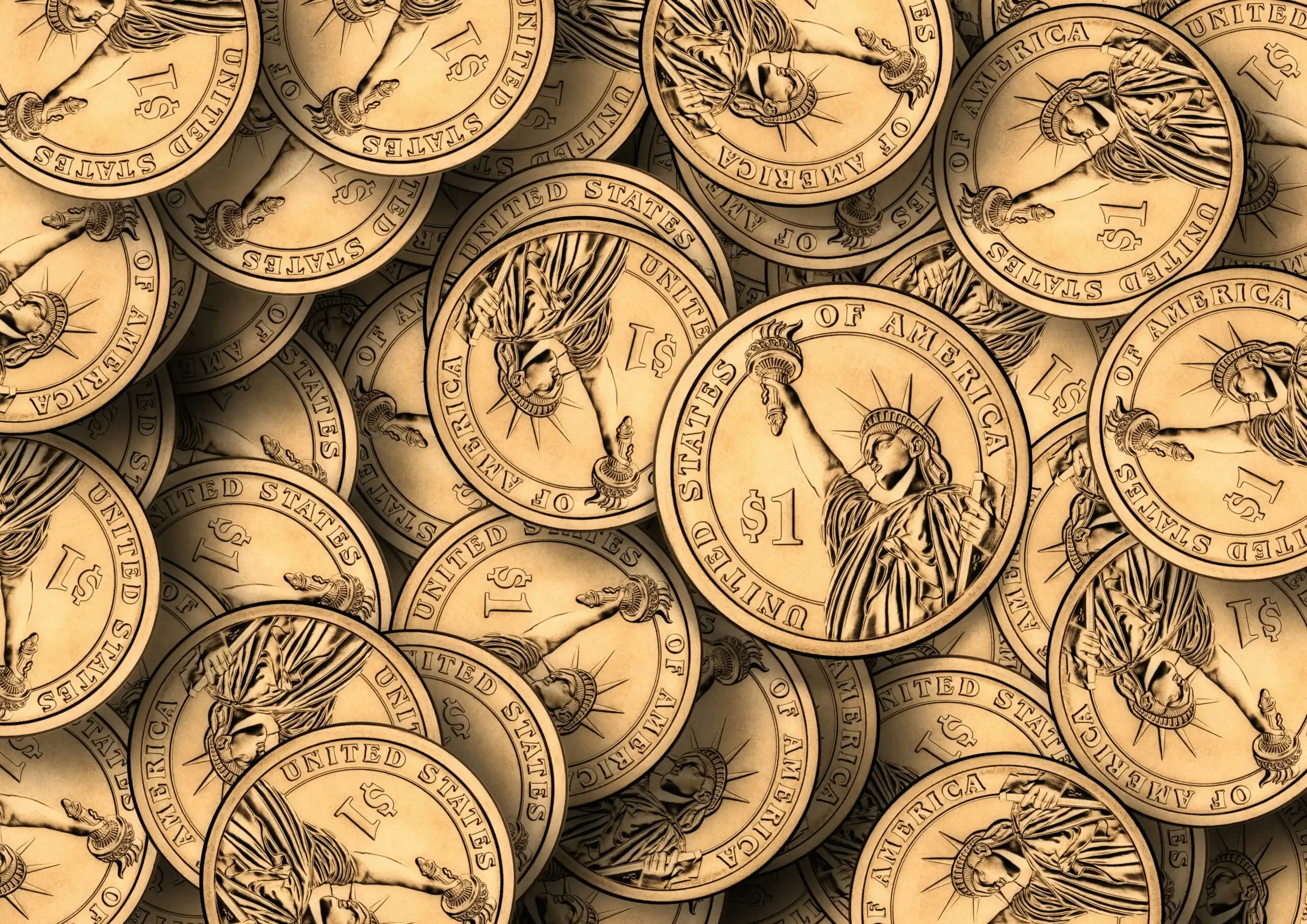 A pile of modern dollar coins, which dollar coins are valuable